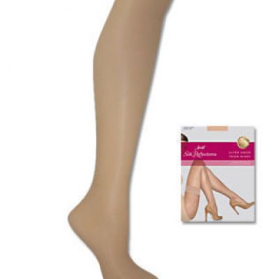 Hanes Silk Reflections Ultra Sheer Barely Black Thigh-Hi Stockings Size AB