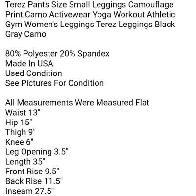 Terez Pants Size Small Leggings Camouflage Print Camo Activewear Yoga Workout