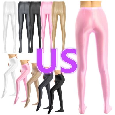 US Women's Oil Sheer Tights Stocking Glossy Shiny High Waist Footed Pantyhose