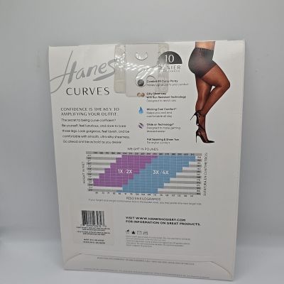 Hanes HSP001 Curves Ultra Sheer Plus Size Control Top Pantyhose Black 1X/2X