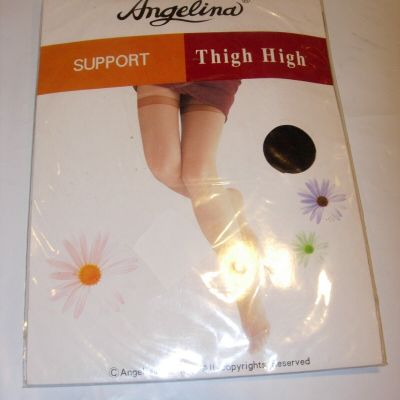 WOMENS ANGELINA BLACK SUPPORT THIGH HIGH STOCKINGS NYLONS ONE SIZE NYLON SPANDEX