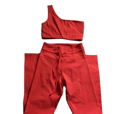 Vibrant Red One-Shoulder Crop Top and High-Waisted Leggings Set Workout Yoga
