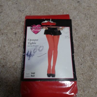 Music Legs Opaque Tights Pantyhose Style 747 Red, one size fits most