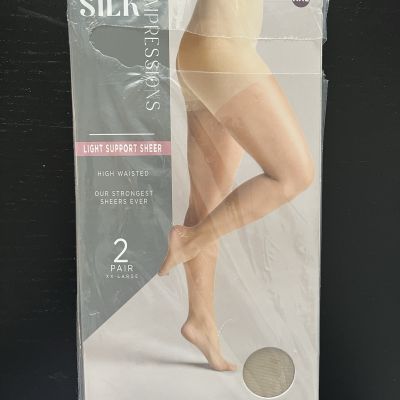SILK IMPRESSIONS Pantyhose 2 Pair XXL BEIGE 20 Denier High Waisted Light Support
