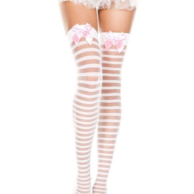 Pink and White Striped Thigh High Stockings Ravewear Pride festival