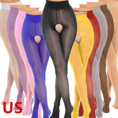 US Women Sheer Mesh Pantyhose Glossy Oil Thigh High Stockings Tight Footed Pants