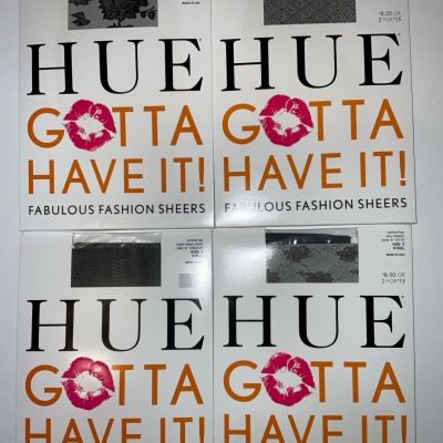 NIP Lot 4 Pairs HUE Gotta Have It! Fashion Sheers Control Top Pantyhose Size 2