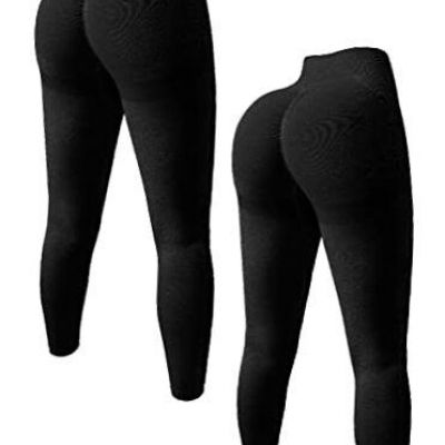 Women's 2 Piece Butt Lifting Yoga Leggings Workout High Small Black Black