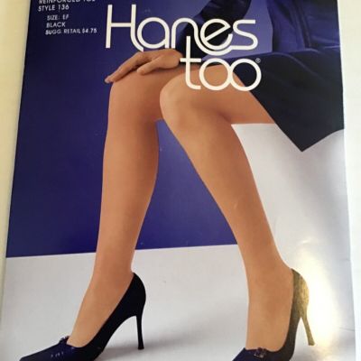 Hanes Too Day Sheer Pantyhose Control Top 136 ,Sz EF Black Reinforced Toe