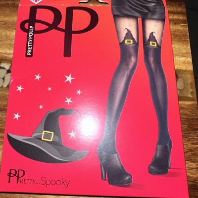 NEW Pretty Polly Witches Hat Tights Blacks One Size Fits Most- To 160lbs & 5'10