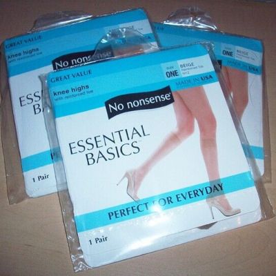 Lot of 3 NO NONSENSE Essential Basics Comfort Knee High Stockings Beige One Size