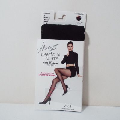 Hanes Perfect Tights With Compression Diamond And Control Top Black Medium - NEW