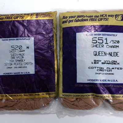 2 x Silkies Sheer Charm 651 / 520 QUEEN Nude USA Made Vtg