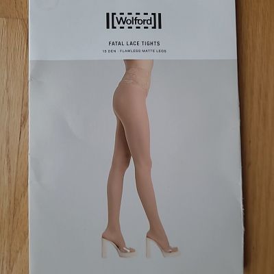 Wolford 14962 Fatal Lace Tights 15 Den Gobi Size XS
