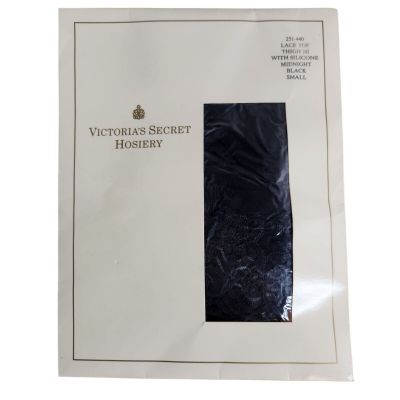 Vtg Victorias Secret Nylon Pantyhose Black VS-8 Lace Top Thigh Hi Small 251-440