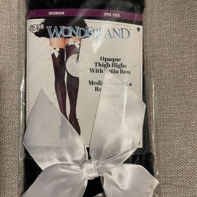 Wonderland™ Costumes OPAQUE THIGH HIGHS with Satin Bow (1 Size Woman) - NIP