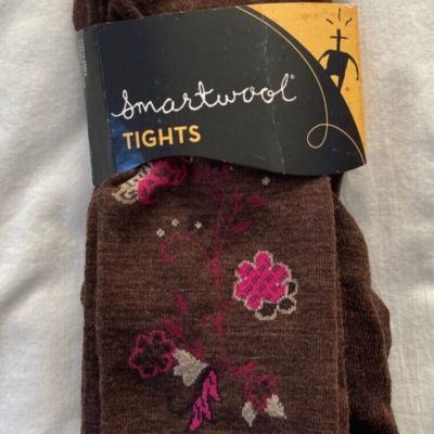 Women's Smart Wool Floral Design Footed Tights Small