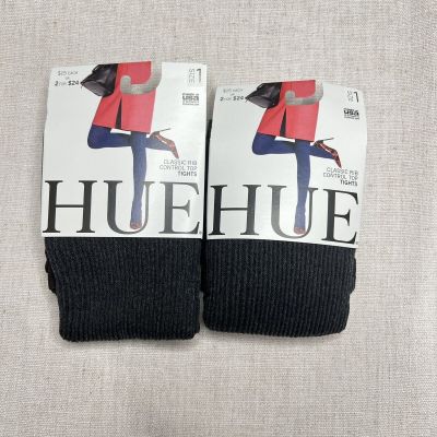 NWT Women's Hue Classic Rib Tights w/ Control Top Size 1 Graphite Heather 2 Pair