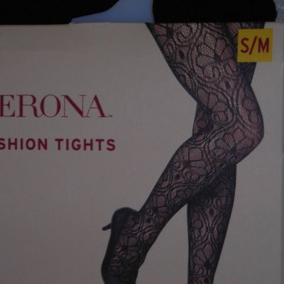 2 New Retro Burlesque PinUp Merona Black Sheer Floral Premium Fashion Tights S/M