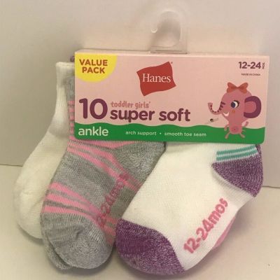 Hanes 10 Toddler Girls' Super Soft Ankle Socks Legwear for Babies/Kids