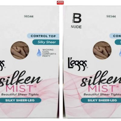 L'eggs Silken Mist CONTROL TOP Silky Sheer Leg Tights B-NUDE -Pack of 2