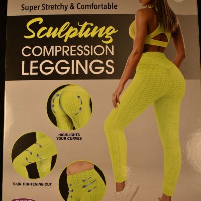 Compression Leggings LIME yoga gym  booty lift textured active wear WOW LG