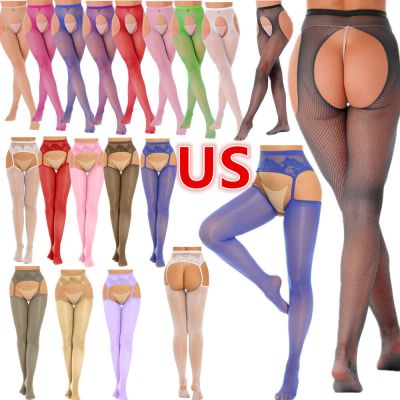 US Women Fishnet Mesh Sheer Suspender Pantyhose High Waist Stocking Tight Pants