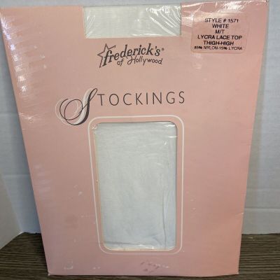 Fredericks of Hollywood Vintage NOS Thigh High Lace Top White Stockings Medium