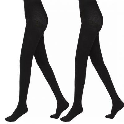 Women’s Fleece Lined Thermal Tights 2 Pairs Black Medium NEW! Sz M