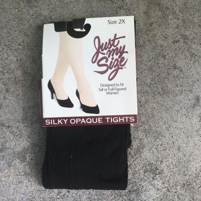 Just My Size Womens Silky Opaque Tights Plus Size 2X Black