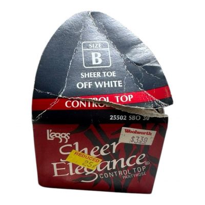 Vintage L'eggs Sheer Elegance Control Top Pantyhose Off White Size B Sheer Toe