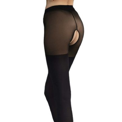 Fiore Twilight 40D Crotchless Pantyhose - Black Opaque Faux Stocking