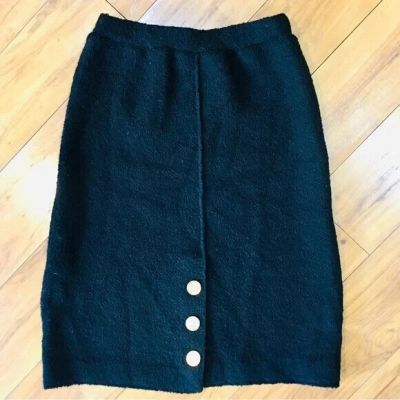 Career vintage faux gold button style pencil knit sweater skirt black XS small