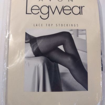 Lace Top Thigh High Stockings New Sealed Vintage Avon Legwear Black Sexy Size C