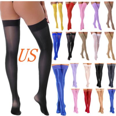US Pair Stockings Sheer Mesh Socks Glossy Oil Hosiery Long Over The Knee Tights