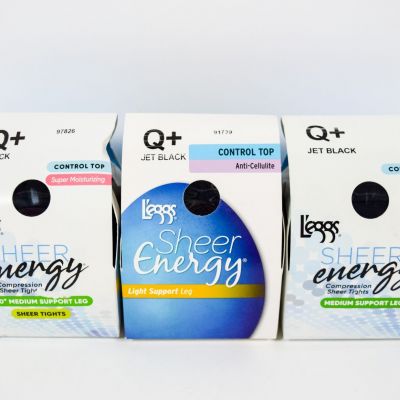 3 L'eggs Sheer Energy Medium/Light Support Leg Control Top Tights VARIETY Q+