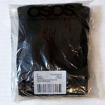 ASOS 3 Stripe Over the Knee Tights w/ Support, Black, Medium