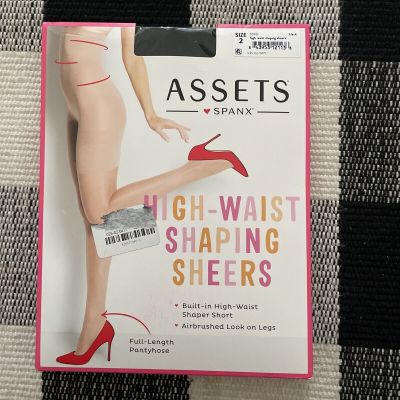 Assets Spanx Shaping Sheers Pantyhose Built-In Shaper Short Size 2 Black NEW