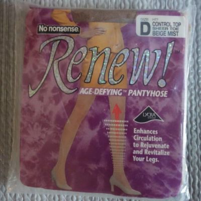 No Nonsense Renew Pantyhose Size D Beige Mist Sheer Toe Control Top
