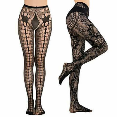HONENNA Patterned Fishnet Tights Pantyhose Stockings for Women 2 Pair Set A