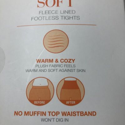 2 Blissful Benefits Warner's Ultra Soft Fleece Lined Footless Black Tights L/XL