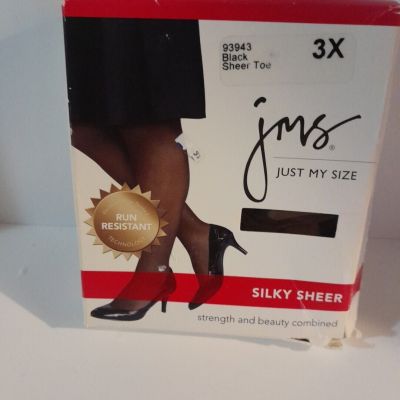 Womens JMS 3x Silky Sheer Black Sheer Toe 93943 Hosiery New In Box