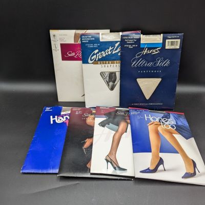 Lot of 7 Vintage Hanes Size AB Pantyhose MIXED LOT Pearl, Black, Navy, Taupe ++