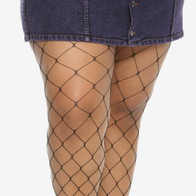 PLUS SIZE FASHION BLACK BIG FISHNET FOOTED  TIGHTS 1X/2X  BY COLLANT COUTURE