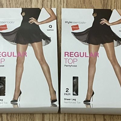 2 Hanes Stylessentials Reg Top Pantyhose 2 Pack Suntan Size Q 693615 SEALED A