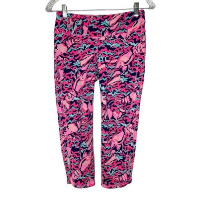 Lilly Pulitzer Bright Pink Lobstah Roll Print Cropped Leggings Size S Women's
