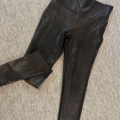 Spanx High Waist Shiny Metallic Leggings Black Size Small