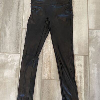 Spanx By Sara Blakely Shiny Faux Leather Leggings Pants Women's Small Petite S/P