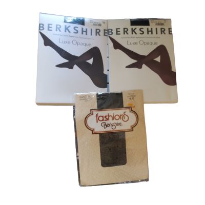 Berkshire Opaque 3 pair pantyhose size 1-2 95-140 lb vintage chocolate nude navy