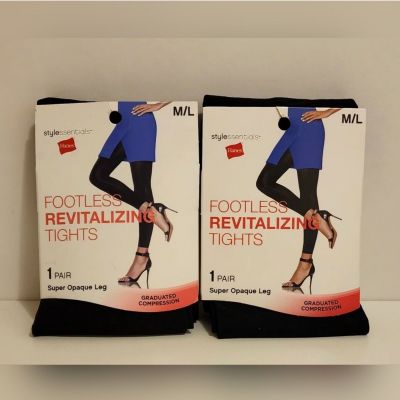 NWT Women's Hanes Revitalizing Footless Tights. Size M/L (2 Pair)